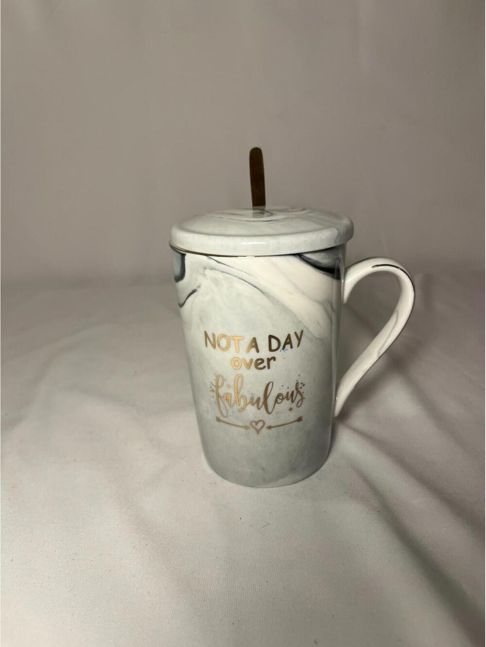 Not a Day Over Fabulous Mug Birthday Gift for Women Grey Ceramic Marble Art Deco